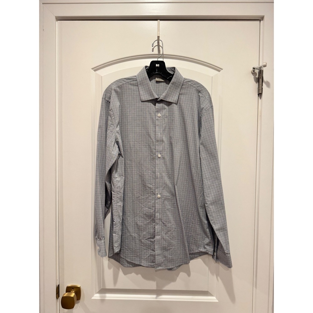 REACTION KENNETH COLE Mens Slim Fit Blue Plaid Dress Shirt Size 16 1/2‎ 32 33